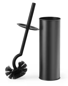 Cesun Toilet Brush and Holder Set - Curved Design Toilet Brush for Deep Cleaning Under Rim, 304 Stainless Steel Toilet Bowl Brush and Holder for Bathroom, Rv, Black(2 Replaceable Brush Head Included)