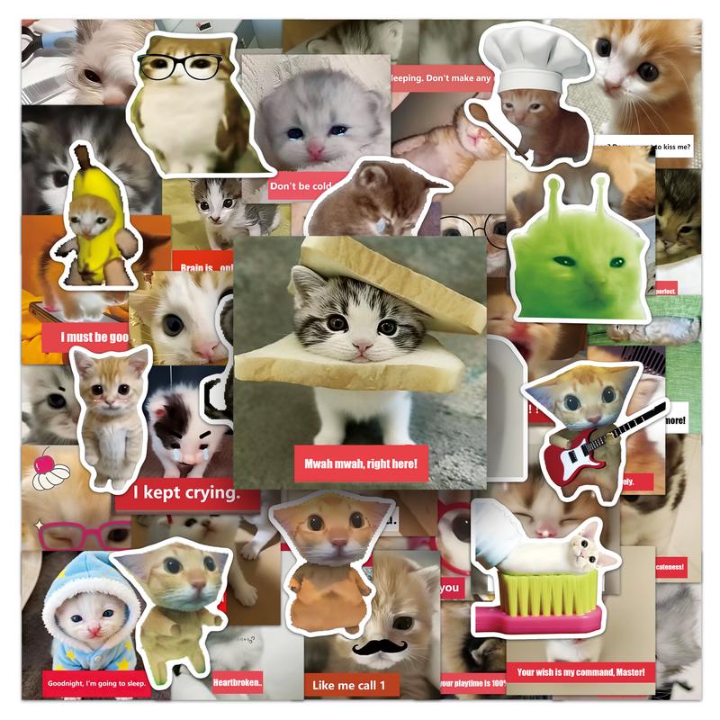 50 PCS Cat Meme Sticker Aesthetic Kawaii Cute Sticker Pack for Journaling, Phone Case & Laptop Decor Valentine's Day gift