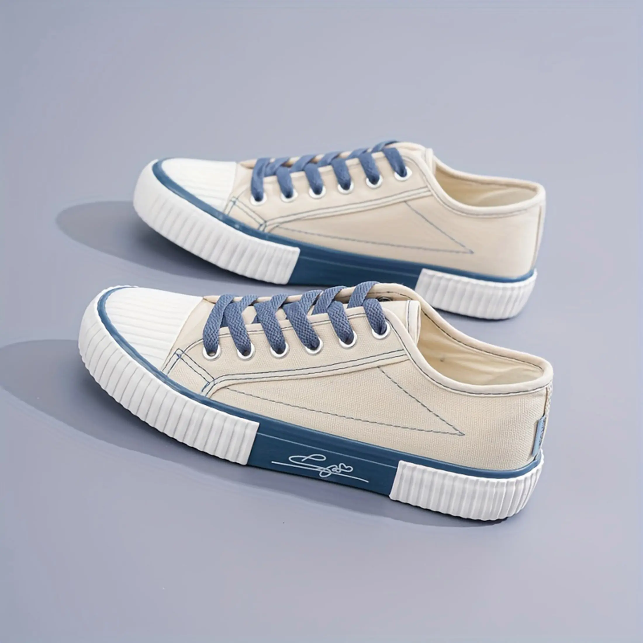 Women's Trendy Embroidery Lines Canvas Sneakers Embroidery Lines Low Top Lace Up Daily Footwear Springfresh