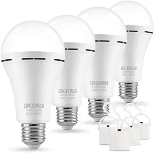 4 Pack Rechargeable Emergency Light Bulbs A19, Camping Lamp Battery Powered LED Light Bulb 6000K Daylight E26/E27 120 Volt 12W 60W Equivalent with 1200mAh for Home Power Outage Camping Hurricane