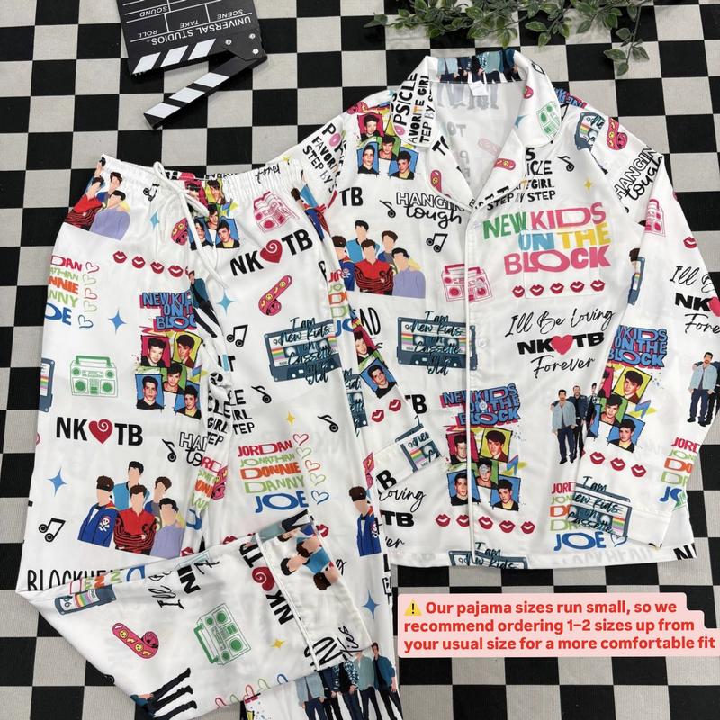 Vintage NKOTB Pajama Set, 90s Boybands Pjs, Casual Comfy Long&Short Sleeves, Loungewear Nightwear Pajamas