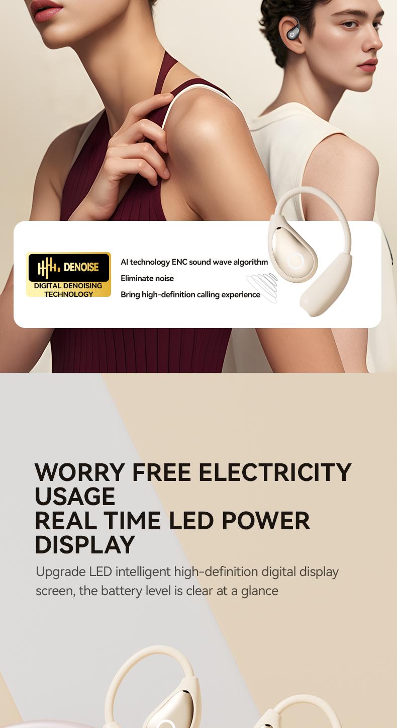 Acer OHR515 Wireless Earbuds,Open-ear Design Wireless Earphone, LongBattery Life Earbuds for Sports, Touch ControlEarbuds,Audio Headset Electronic ear headphone Digital Bluetooth openearearbuds Loudspeaker Black wireless headphones wired earphones