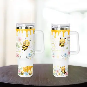 40 oz tumbler, double wall insulated, Cute honey comb bee