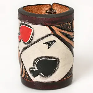 American Darling Western Hand Tooled Carved Genuine Leather Scarf Ring Brown Clasp Bandana Slide Cuff