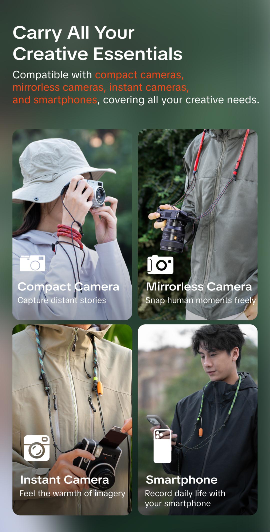 PGYTECH Camera Strap Slim for Mirrorless - Leather Harness Quick Release Adjustable Camera Neck Shoulder Strap for Compact Camera, Instant Camera and Smartphone