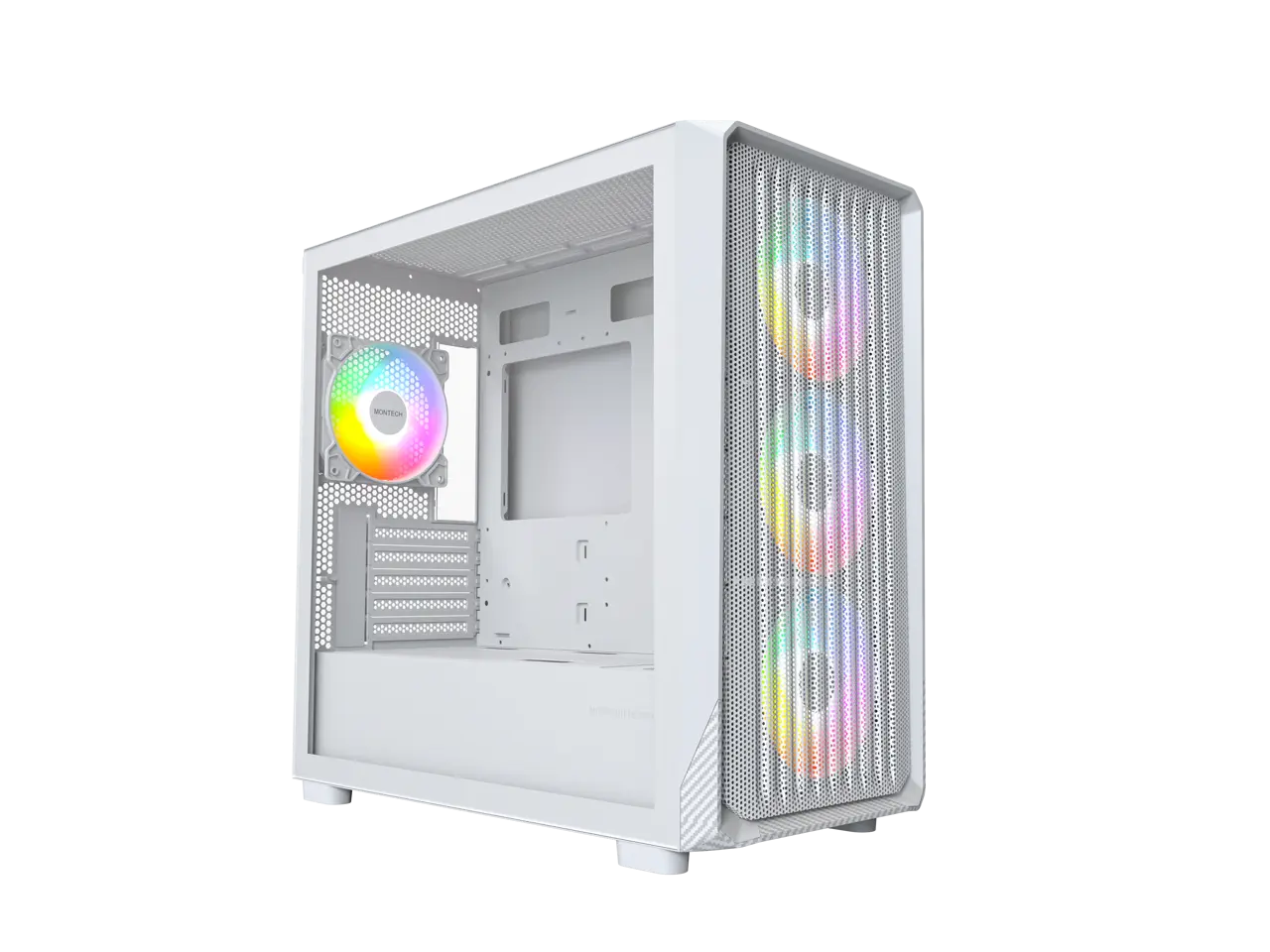 MONTECH X5M- Micro ATX Gaming PC Case, High Airflow, 4x120mm ARGB Fans Pre-installed, Glass Side Panel, Carbon Fiber Print Accents, White