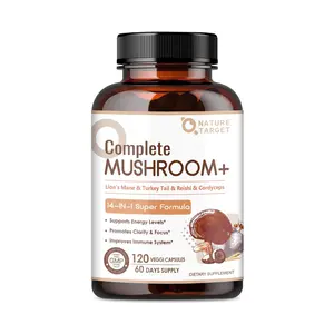 NATURE TARGET Mushroom Supplement, Mushroom Complex with Lion's Mane, Turkey Tail, Reishi, Cordyceps, Shiitake, 14-in-1 Mushrooms for Memory and Focus, 120 Capsules