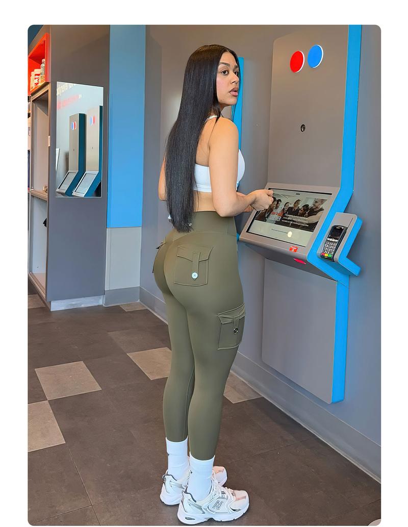 YEOREO CoreFlex Workout Cargo Leggings with Pockets for Women Hidden Scrunch Butt Lifting Leggings Gym Yoga Pants