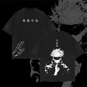 Limited Edition Infinity Sorcerer Anime - Strongest Satoru  Double Printed Oversize Lightweight Acid Washed Graphic Tee, Gift For anime lover washed pure cotton short-sleeve