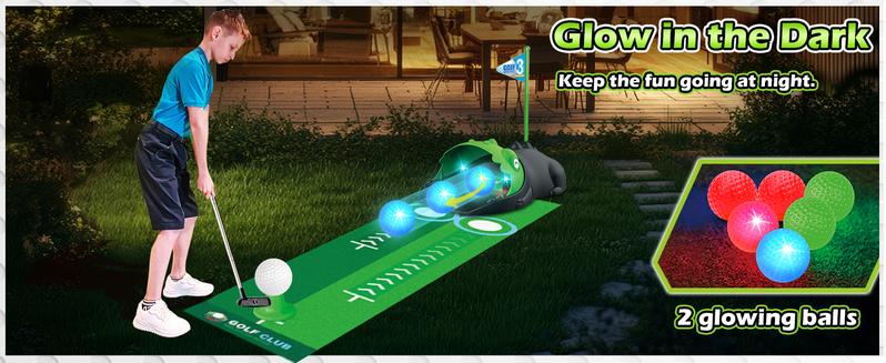Kids Golf Set with Automatic Ball Return, LED Night Golf Balls, Putting Mat, Mini Golf Indoor/Outdoor Toy for Toddlers 3-6, Balance, Focus & Motor Skills