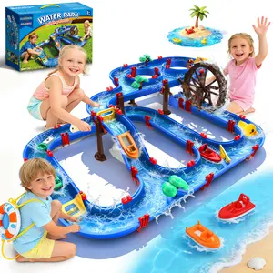 2-Tier Water Table Toys with Watermill for Kids, Upgraded Large 115PCS Water Park Playset, Summer Toys DIY Waterways for Backyard Beach Pool Lawn,Outdoor Toy for 3-5 4-8, Gifts for Boys Girls