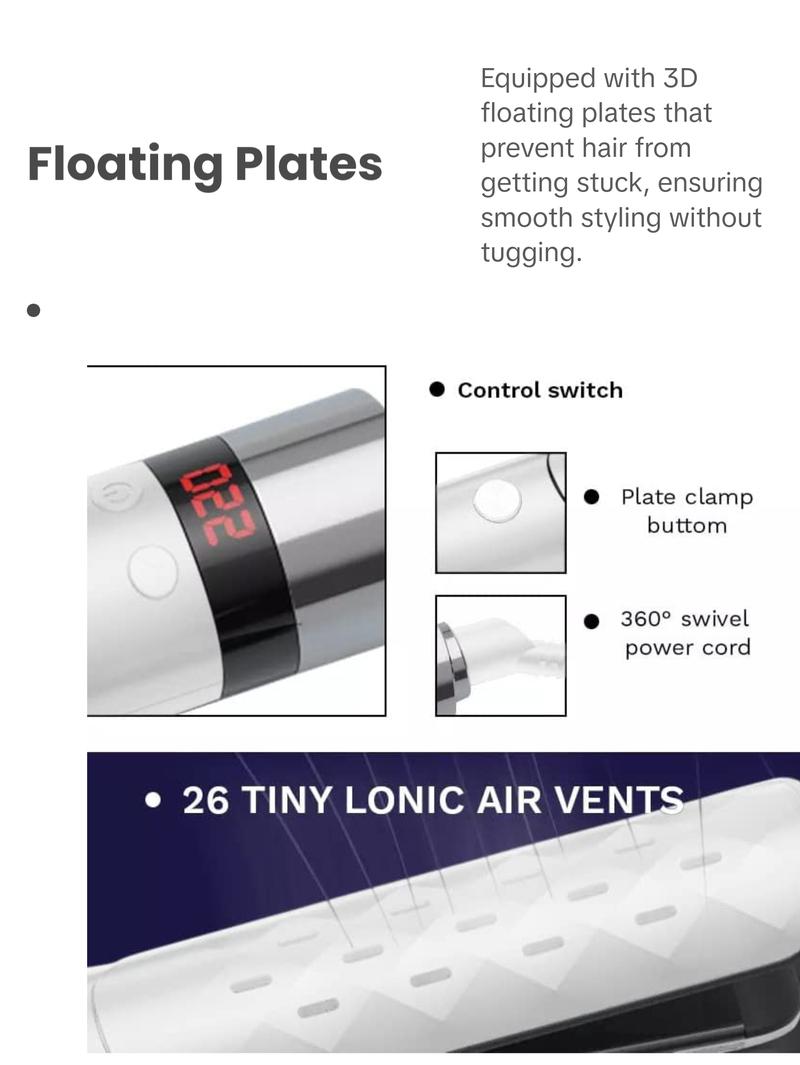 AIKO PRO 2 in 1 Ceramic Cool Airflow Hair Styler Portable Hair Straightener and Curler, 3D Floating Plate Flat Iron, Cool Air Styler, Travel-Friendly Dual Voltage White