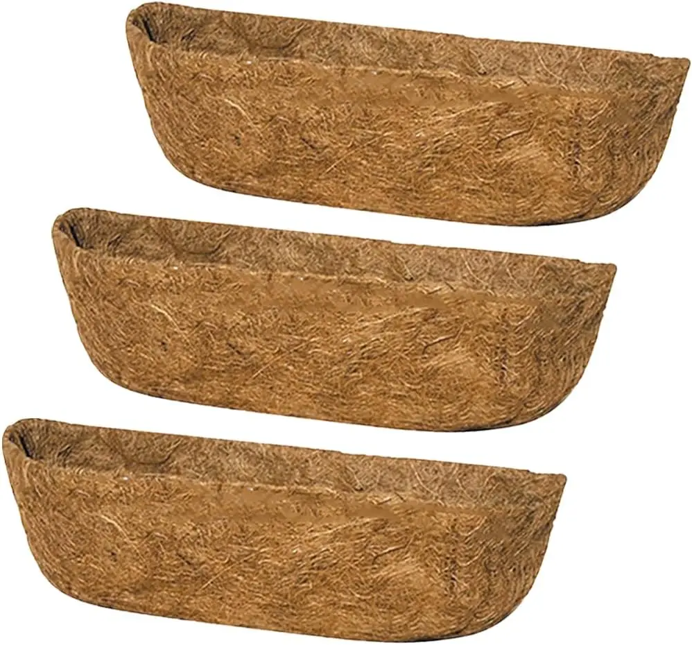 3 count 30 Coco Liners for Planters, Pre-Formed Trough Coconut Fiber Liner Replacement for Window Box, Fence Flower Baskets, Garden Flower Pot (30 inch 3 count)