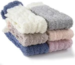 6 Pairs Fuzzy  for  ,Comfy Warm  for Winter, Fluffy Warm Soft Slipper  for Winter & Home, Ideal for Teen Girls Women's Thermal Colorblock floor women  Crew Baggy  Solid heated new year  retro animal gift perfect choice spring socks selling