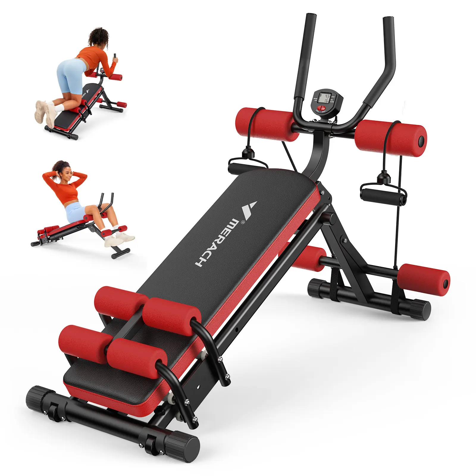 Merach 4-in-1 Fitness Sit Up Bench Multifunctional Ab Machine for Core Strength Training, 400lbs Weight Capacity, Foldable for Easy Storage, Ideal for Home Gym Beginners & Daily Fitness Enthusiasts