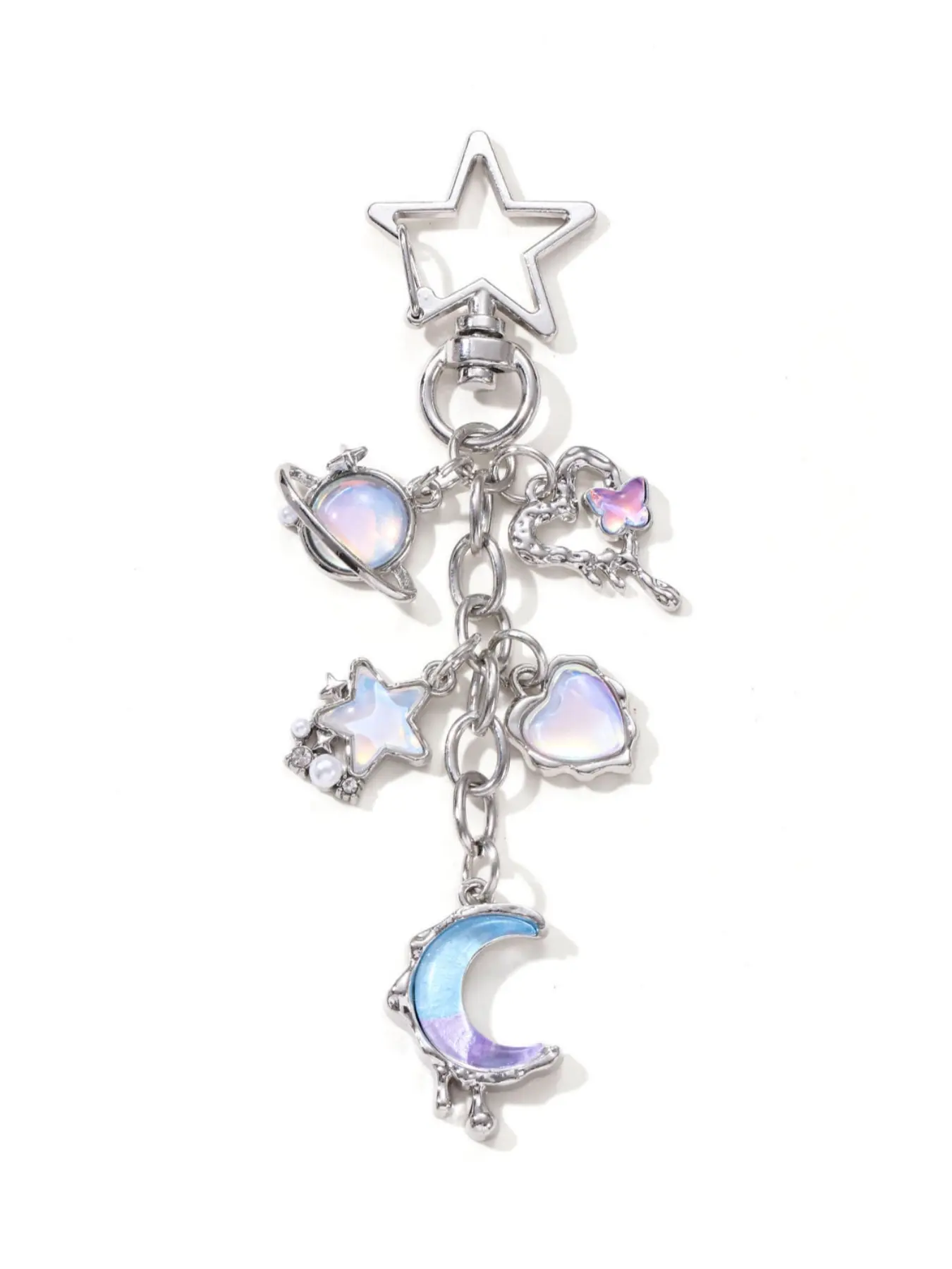 Star Cross Heart Wings Moon Stone Keychain, Fashionable Alloy Keychain, Fashion Classic Baroque Y2K Style Car Bag Pendant Gift, Memorial Present for Friends Family, Stylish Keychain