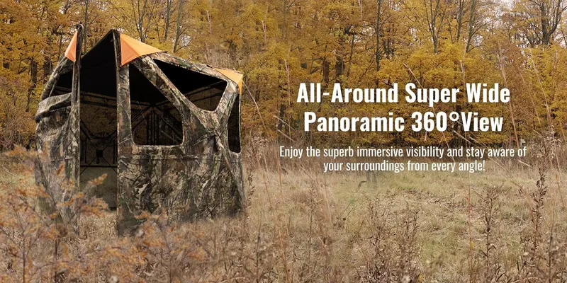 TIDEWE Vis360 360&deg; See-Through Hunting Blind, Silent Pop-Up Deer Ground Blind with Removable 300D Blackout Panel, Adjustable 270&deg;/360&deg; Viewing, 4 Full Panels