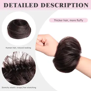XIXISNOW Messy Bun Hair Piece Chignons Scrunchie Tousled Fluffy Bun Scrunchie Wig Stretchy Band Messy Buns Hair Clip Fake Messy Hair Buns Hair Pieces for Women Black