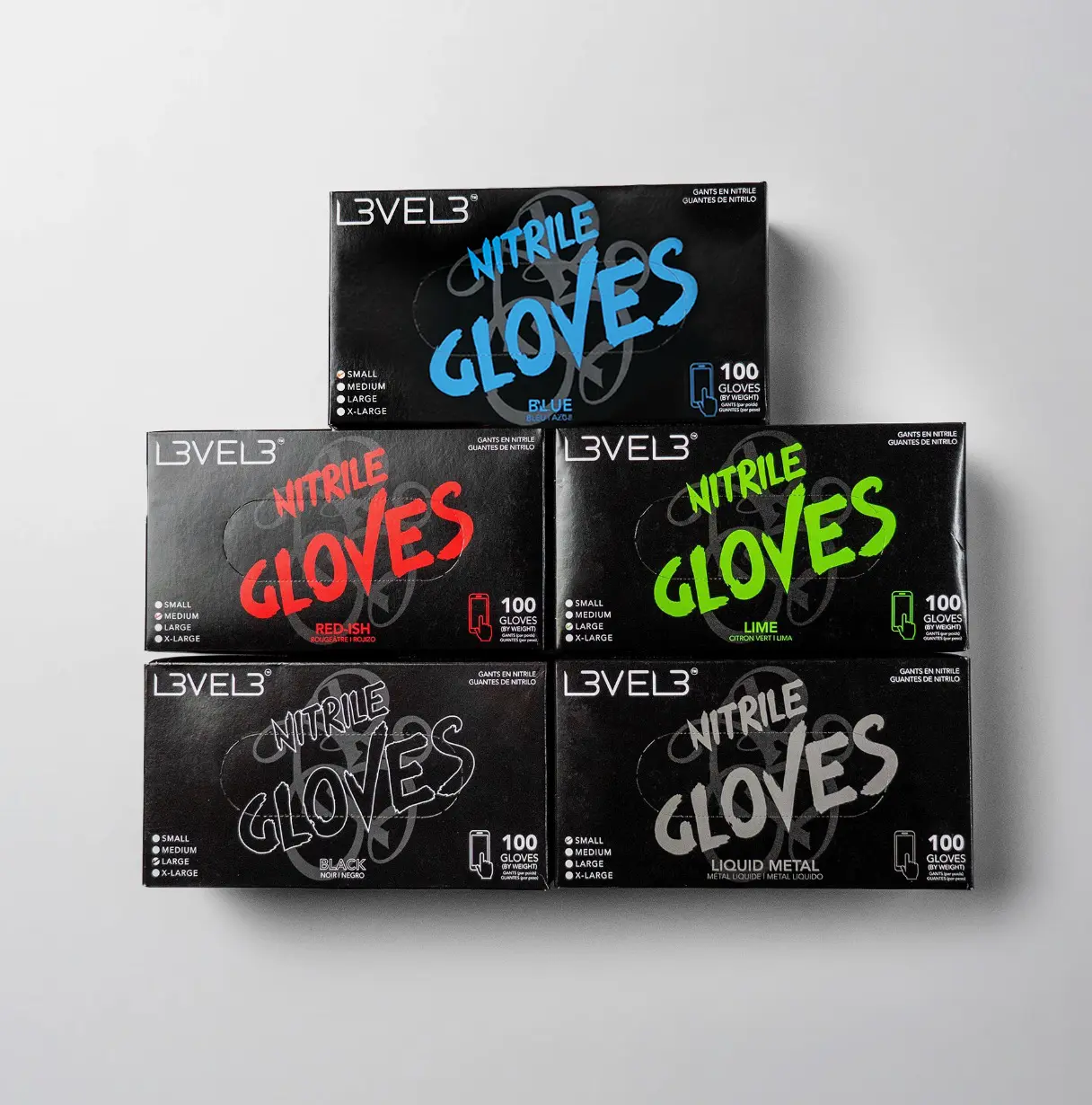 L3VEL3 Nitrile Gloves Bundle - 5 Pack Assorted Colors for Optimal Protection & Flexibility - Latex-Free, Powder-Free, Touchscreen Compatible - Ideal for Barber Shops, Home Use, Cleaning, Food Prep