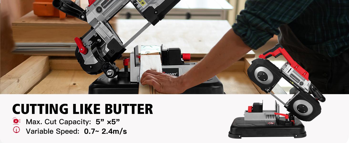 PowerSmart Portable Band Saw with Removable Alloy Steel Base, 10Amp 1100W Motor 5-Inch Deep Cut Bandsaw for Metal(PS3051)