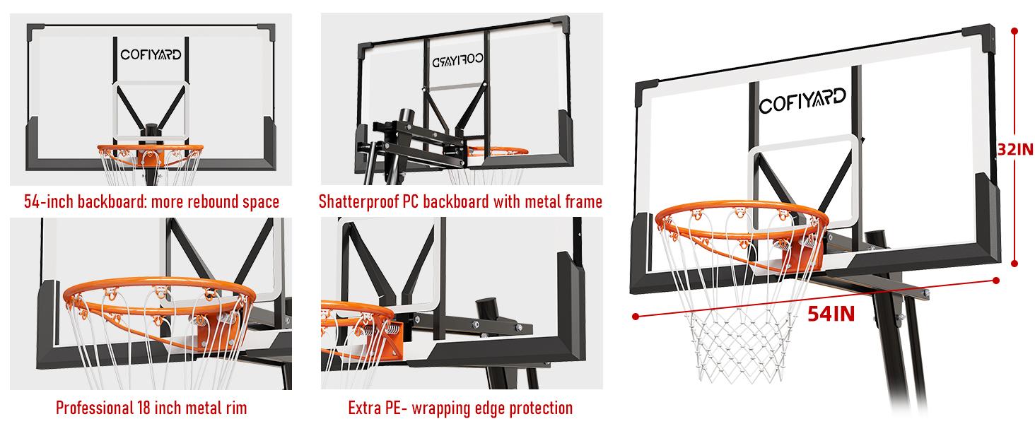 COFIYARD Outdoor Basketball Hoop 44/54-inch Shatterproof Backboard 5.25-10 Feet Height Adjustable Portable System with Wheels Durable for Teens & Adults SpringStatements COFIYARD Outdoor Basketball Hoop 44/54-inch Shatterproof Backboard 5.25-10 Feet Height Adjustable Portable System with Wheels Durable for Teens & Adults SpringStatements