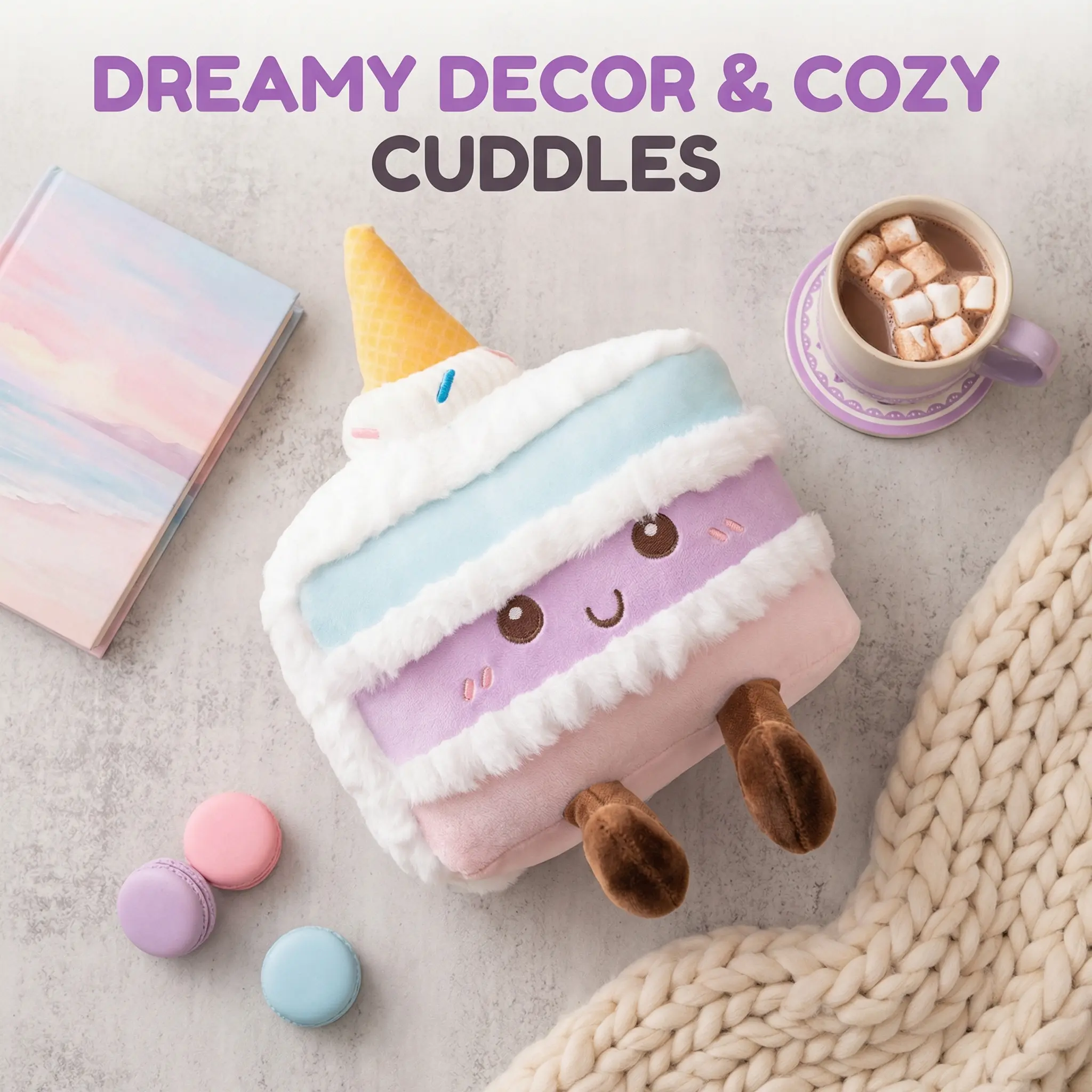Cute Rainbow Ice Cream Cake Plush Doll  Soft Squishy Cake Toy for Kids & Adults | Aesthetic Room Decor | Perfect Birthday Holiday Gift, Cuddly Stuffed Animal, Soft Adorable Stuffed, Huggable Collectible, Soft Stuffed Animals
