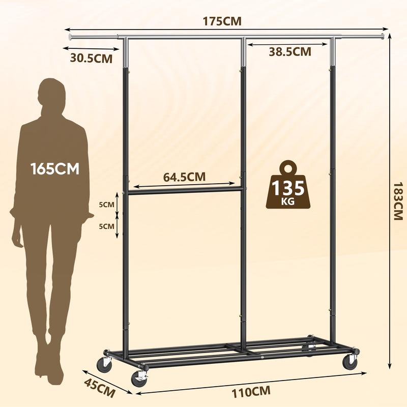 Raybee Gold Heavy Duty Clothes Rack with Wheels, Adjustable & Portable Rolling Clothing Racks for Closet, Bed Room, Laundry Room, Commercial Use Raybee Gold Heavy Duty Clothes Rack with Wheels, Adjustable & Portable Rolling Clothing Racks for Closet, Bed Room, Laundry Room, Commercial Use