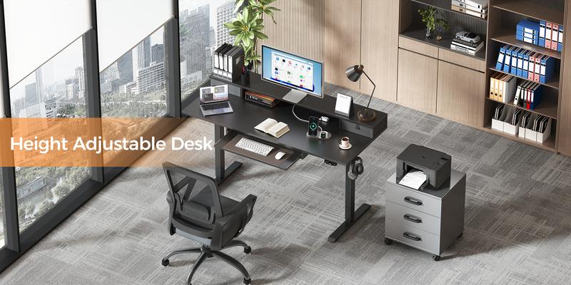 Agilestic Electric Standing Desk with 2 Drawers & Keyboard Tray, Adjustable Home Office Desk Ergonomic Sit to Stand Computer Desk with Hooks for Gaming & Work,Black/ Rustic Brown/White/oak