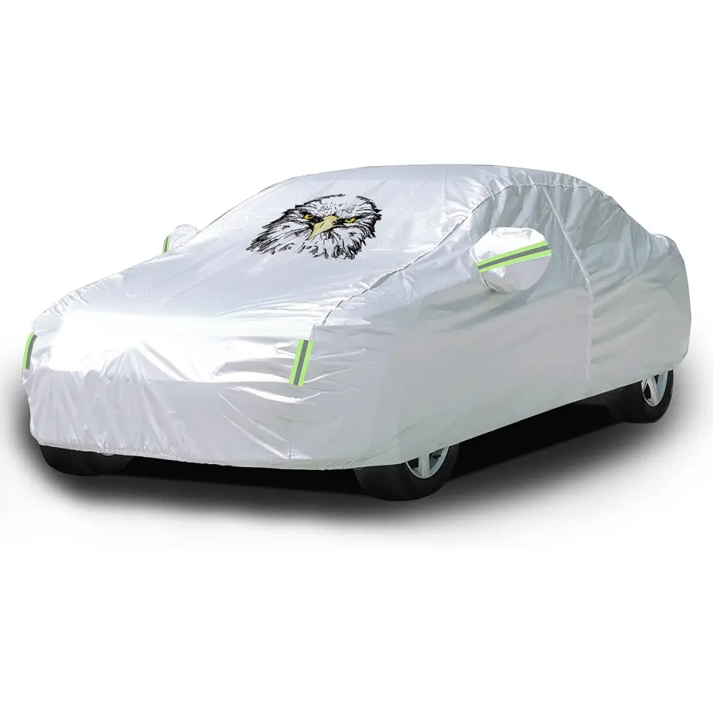 Nilight Durable Waterproof Lightweight Oxford Cloth Car Cover - All-Weather, Snowproof, UV-Protective, Windproof, Dustproof, Safety-Enhanced Outdoor Full Cover with Door-Shape Zipper, Adjustable, Universal Fit for 186-193 in Sedan, White, Fit Sedan 186 To