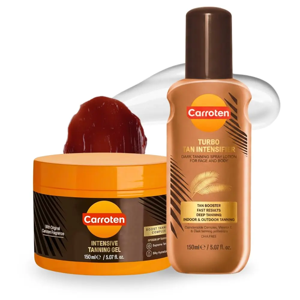 Carroten Turbo Tan Intensifier + Intensive Tanning Gel | Tanning System for Long-Lasting Results | Browning Tan Accelerator | Carrot & Coconut Oil + Vitamins A+E | Made in Greece | 5 oz Each