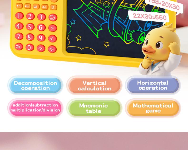 Interactive Math Drawing Toy for Kids Ages 3–8, Erase & Practice Addition Subtraction Multiplication Division, Screen-Free Learning Set with Talking Book