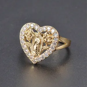18K gold-plated ring, set with heart and rose-shaped Zirconia stones, a holiday gift for women.