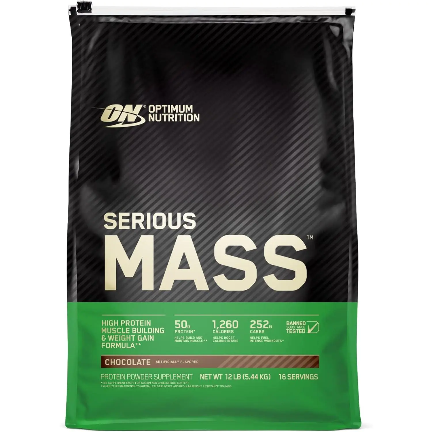 Optimum Nutrition Serious Mass Protein Powder - Chocolate, 12 lbs, with Vitamin C, Zinc for Immune Support, and Creatine