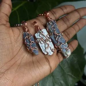 Kyanite Necklace Wire-Wrapped 0.5- 3" Long Natural Stone on 20" Copper or Cotton Cord Opens Throat Chakra Express Yourself