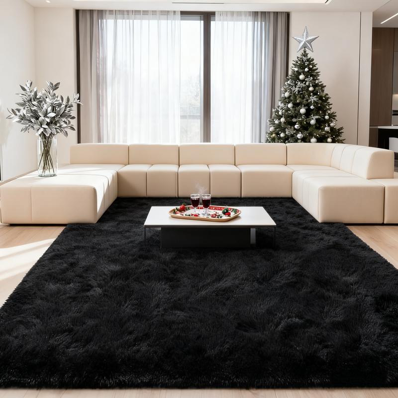 Shag Area Rugs for Living Room Bedroom , 5x8 Ultra Soft Fluffy Non-Slip Rug, Washable Indoor Carpet for Dorm Nursery Kids Room, Black Home Decor