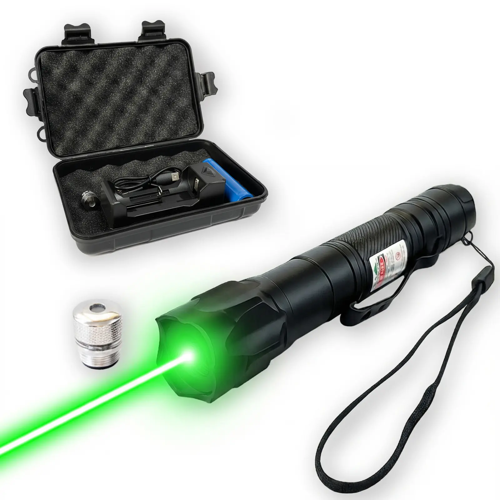 Green Presentation Pointer with Adjustable Focus and Kaleidoscope Cap, Rechargeable Aluminum Alloy Handheld Design with Pocket Clip, Battery Charger and Storage Case, Laser Pointer