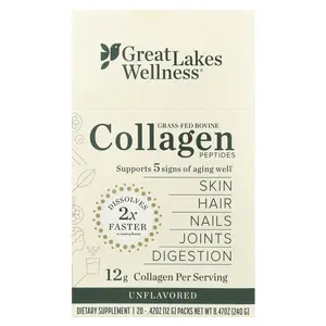 Great Lakes Wellness Grass-Fed Bovine Collagen Peptides, Unflavored, 20 Packs, 0.42 oz (12 g) Each