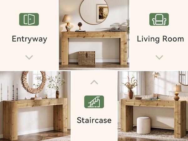 LITTLE TREE Solid Wood Console Table, 63-Inch Farmhouse Sofa Table Behind Couch for Entryway, Living Room, Foyer, Easy Assembly (Light Wood)