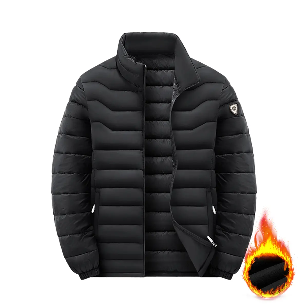 Men's Plain Zip Up Jacket - Regular Fit, Long Sleeves, Pockets, Menswear Tops for Autumn Winter Everyday Wear, Black Operator Diving Coat