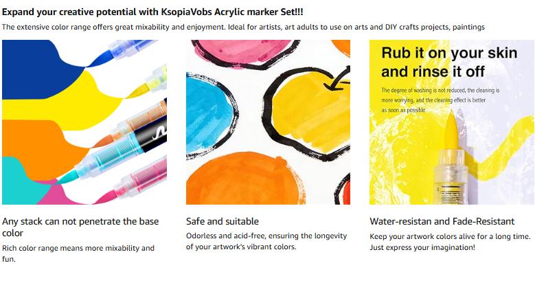 36 Color Acrylic Paint Pens, Soft Brush Tip Acrylic Paint Markers,Quick-Drying Waterproof Acrylic Markers for Canvas, Rock Painting, Wood, Stone, Glass, Ceramic, Fabric Painting, DIY Crafts