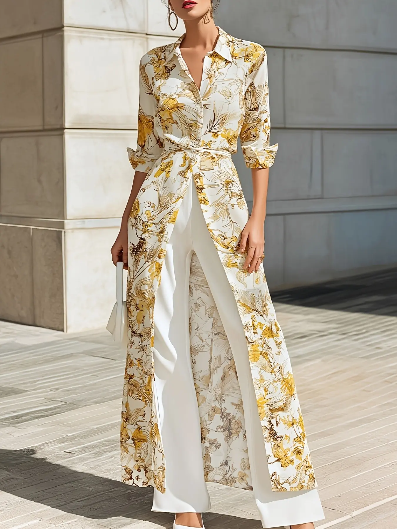 Elegant French Floral Print Long Cardigan, High-Quality Artistic Design, Perfect for Dates, Afternoon Tea, Office, Casual, Travel