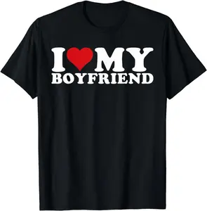[100% Cotton] I Love My Boyfriend Heart Print Casual T-Shirt For Couples