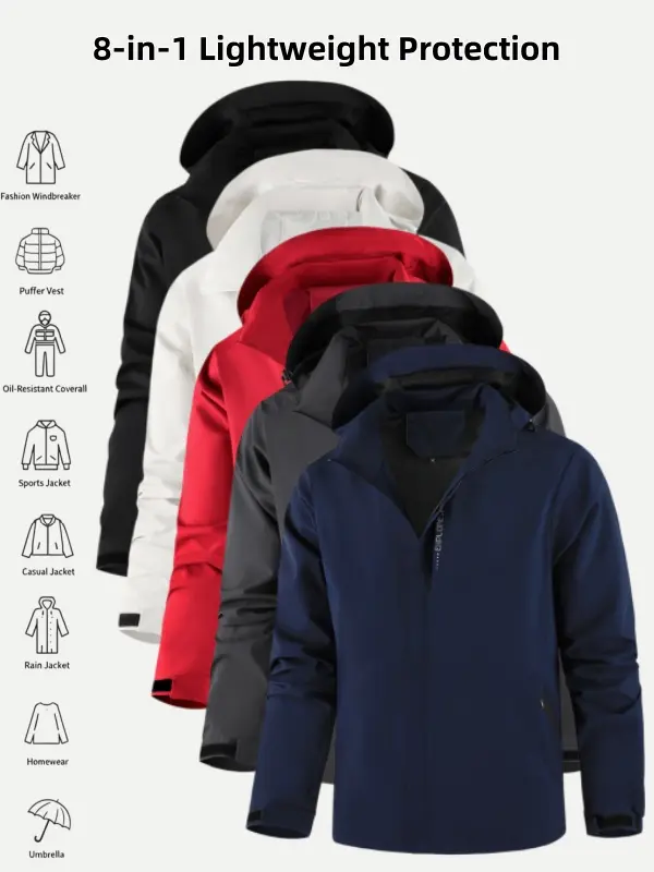 Men's Lightweight Hooded Polyester Clothes - Waterproof, Windproof, Breathable Activewear Jacket for Hiking, Commuting, Sporty Casual Mens Athletic Coat