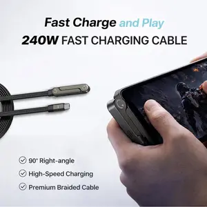 [2026 New] 240w Invisible Holder Charger Cable with Stand, Super Fast Charging 2-in-1 Fast Charging Cord & Phone Stand for Gaming, Office, Car Travel, Compatible with iPhone Samsung Type-C charging cable Black