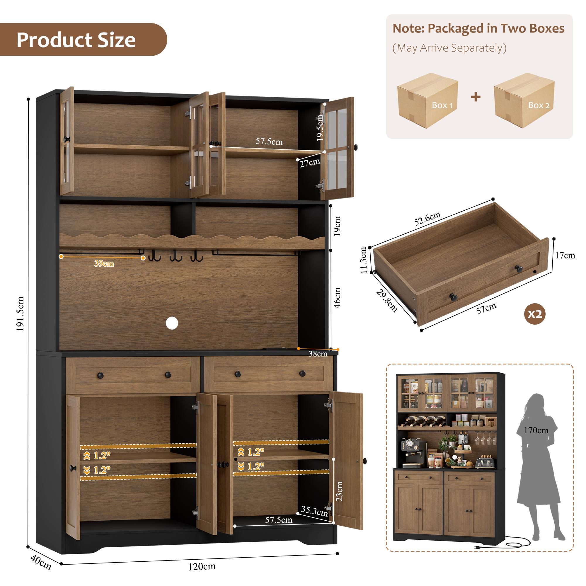 【2 Packages Shipping】HOSTACK 75.4" Tall Kitchen Pantry Cabinet with Charging Station, Hutch, Microwave Stand, Wine Rack, Large Pantry Storage Cabinet with Glass Doors, Drawers 【2 Packages Shipping】HOSTACK 75.4" Tall Kitchen Pantry Cabinet with Charging Station, Hutch, Microwave Stand, Wine Rack, Large Pantry Storage Cabinet with Glass Doors, Drawers