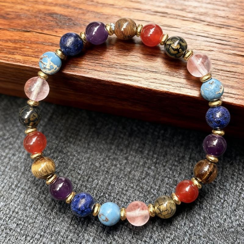 The Empath's Shield Crystal Healing & Protection Bracelet – Natural Semi-Precious Stone Dragon Vein Agate Carnelian Tiger’s Eye Lapis Lazuli Rose Quartz & Amethyst 8mm Beads | Chakra Balancing Jewelry | Unisex Colorful Gift for Friends, Family & Couples