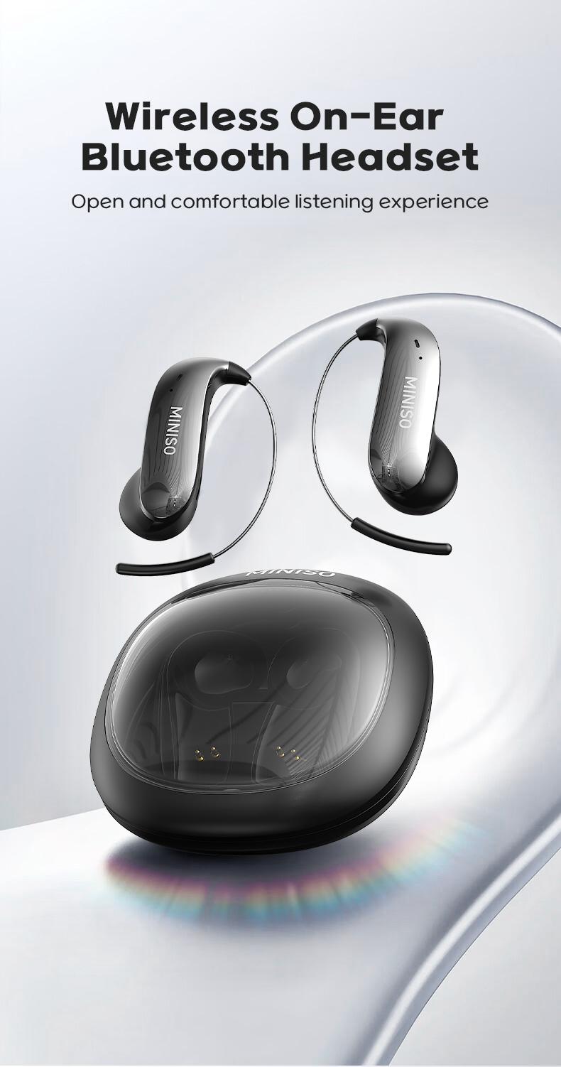 MINISO MS210 Ear Buds - Bluetooth Headphones with Zero‑Gravity Titanium Ear‑Hook Design, Noise Isolation, Bluetooth 6.0, Waterproof & Sweatproof, Ideal for Travel & Electronic Gifts for Men and Women