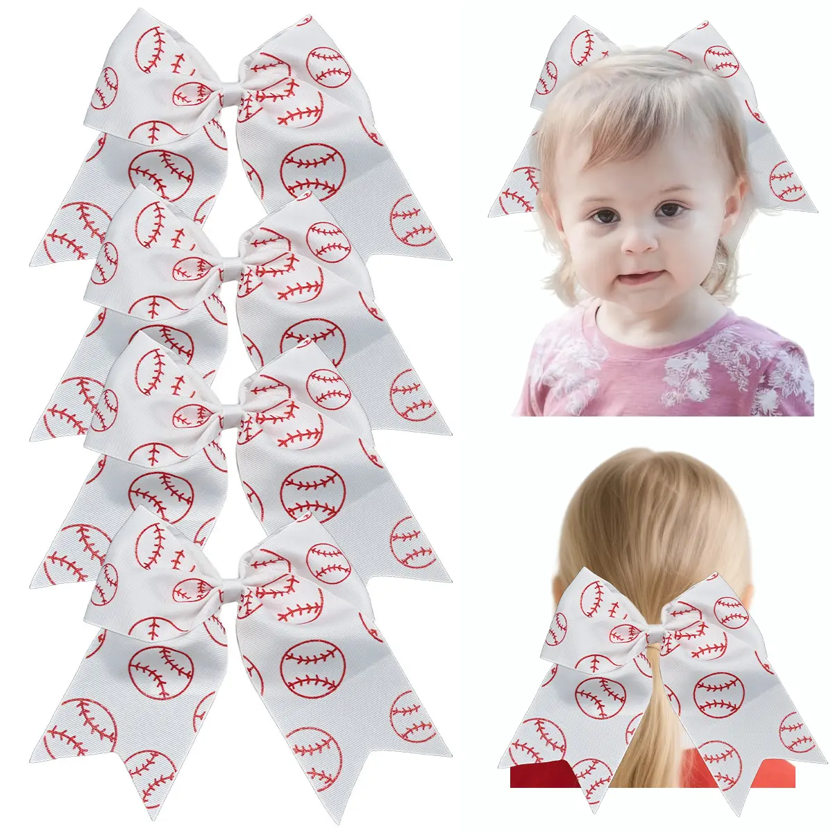 4Pcs Sporty bow hair accessories with baseball print, offering great value for money.  They are beautiful and vibrant, perfect for running, jumping, and other sports, making them an ideal choice for sports events.#Summervibes