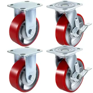 4 Pcs 6" x 2" Caster Wheels (2 Rigid + 2 Swivel) - 1000 LBS Capacity Per Wheel | Polyurethane-on-Iron Core Plates with Side Brakes