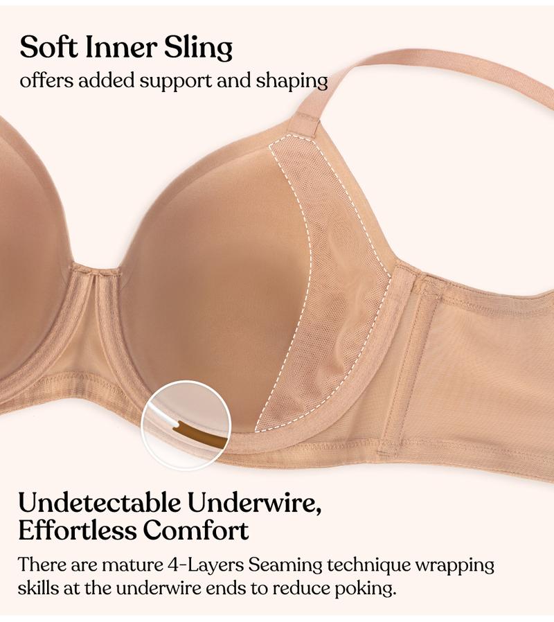 HSIA AirMesh honeycomb-cup Plus Size Full Coverage Mesh Lightly Padded Lined Adjustable Straps Underwire T-Shirt Bra